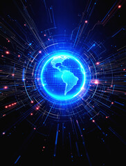 Advanced Digital Globe Surrounded by High-Tech Light Rays and Data Streams