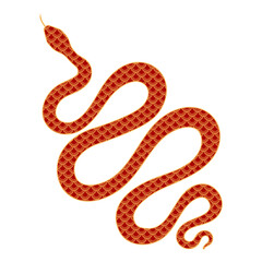 Chinese zodiac sign, snake line art with traditional seigaiha pattern. 2025 Lunar New Year hand drawn vector illustration. Asian style design. Holiday card, banner, poster, decor element