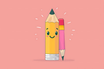  Smiling pencil with a colorful eraser flat illustration