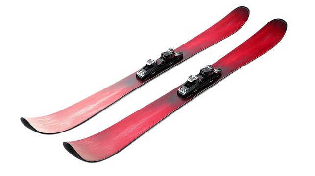 A pair of red skis on a transparent background.
