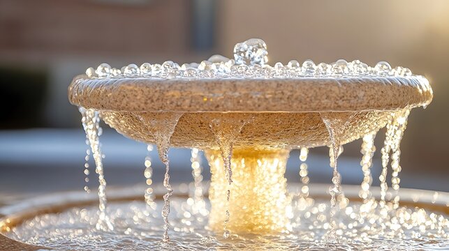 Lit fountains winter showcase shimmering water droplets cascading elegantly. The warm golden hues create a serene and magical winter ambiance, inviting tranquility.