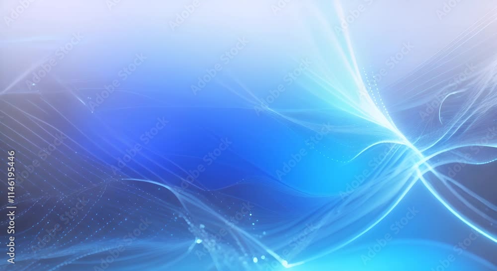 Poster glowing blue lines and dots create a digital landscape symbolizing data flow and connectivity in tec