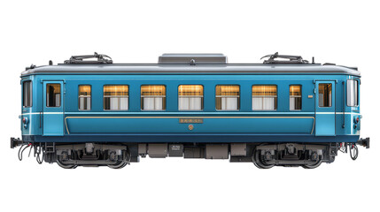 The train carriage is turquoise in color on a transparent background.