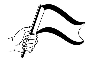 Hand-holding flag line art vector illustration 