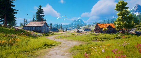 Obraz premium A dreamy skyscape with cherry trees and clouds., Generative AI