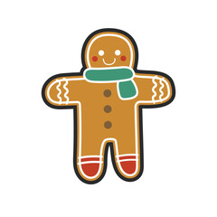 gingerbread cookies with outline flat vector design.