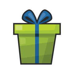 green gift box in outline flat vector design.