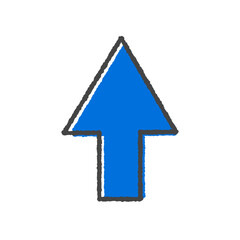 手書きの青い上向きの矢印 - シンプルな線画の上方向やアップ、ポインターのイメージ素材