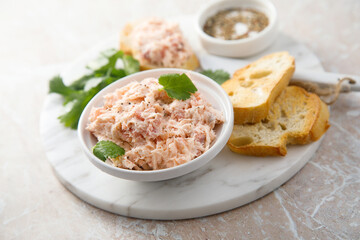 Homemade salmon rillettes served with bread
