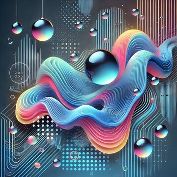 Liquid shapes abstract holographic 3D wavy background