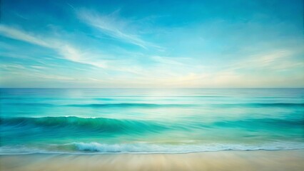Obraz premium Serene Coastal Scene Tranquil Ocean Waves Gently Rolling Onto a Sandy Shore Under a Soft, Blue Sky