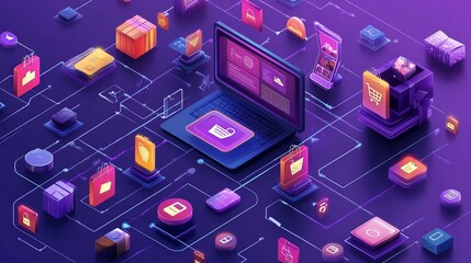 Fototapeta premium Colorful Digital Representation of Online Shopping Steps and Process