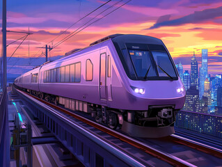 Naklejka premium Modern Train Illustration at Sunset