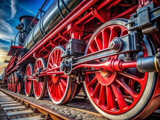 Red Black Train Engine Worm's Eye View - Locomotive Photography, Railroad Closeup