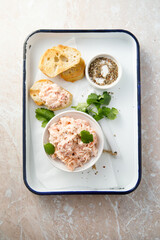 Homemade salmon rillettes served with bread
