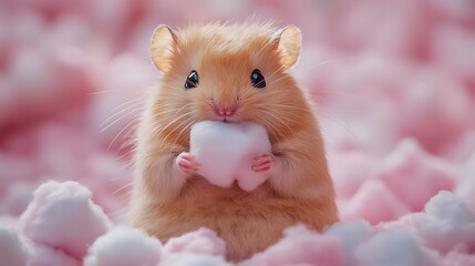 Adorable Hamster Holding Cotton Candy Sweet Treat