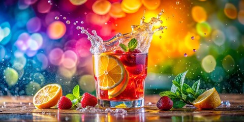 Refreshing Ice Drink Photography: Vibrant Summer Beverage with Ice Cubes