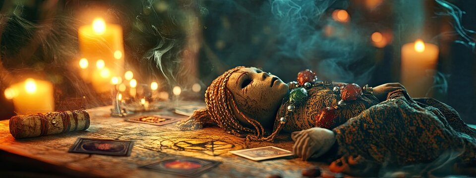 voodoo doll on magic table.