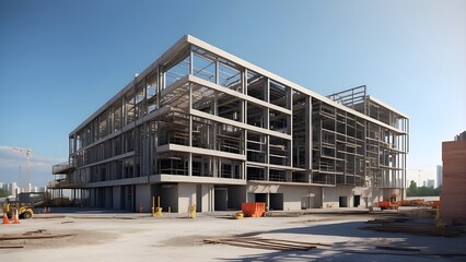 Obraz premium contemporary steel and concrete building construction site. AI-based generative model.