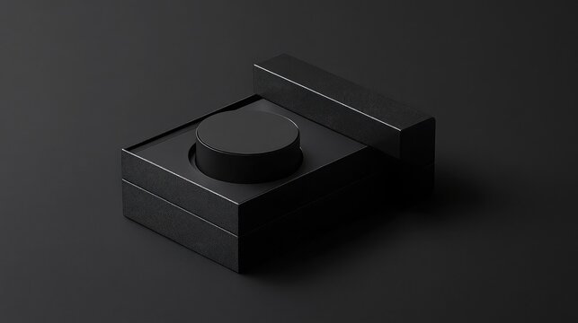 Matte black headphone box with glossy branding and a futuristic aesthetic