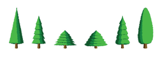 set of green pine trees