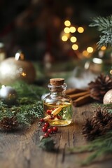Christmas essential oils in bottles. Generative AI,