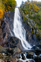 The 37 metre high Rhaeadr Fawr, Aber Falls, in Snowdonia, Wales.