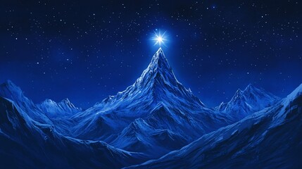 Snowy mountain peak in the night starry sky. 3D rendering.