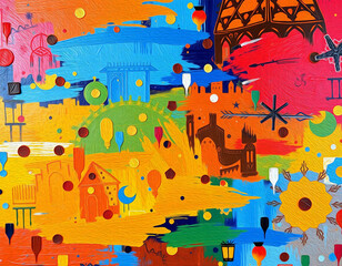 Marocan pattern to print on wall decorations, covers, fabrics, wallpapers. Oil paint.