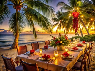 Seaside Christmas Wedding Feast: Tropical Holiday Dinner Party, Palm Trees, Rule of Thirds