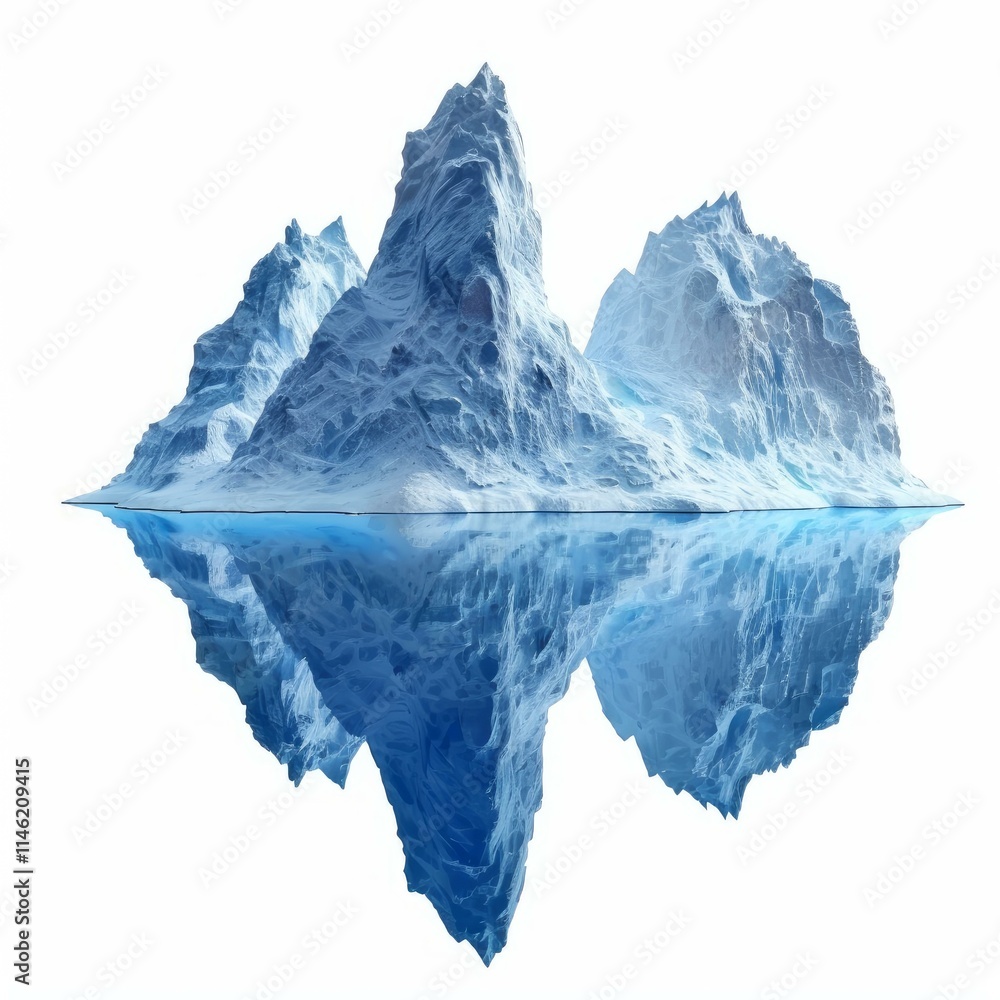 Poster iceberg floating on calm water with its reflection showing the enormous underwater portion, concept 