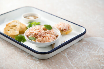 Homemade salmon rillettes served with bread