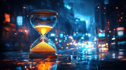 Elegant hourglass with flowing sand on a minimalist background perfect for storytelling or productivity themes in a book illustration style