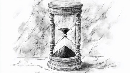 Elegant hourglass with flowing sand on a minimalist background perfect for storytelling or productivity themes in a book illustration style