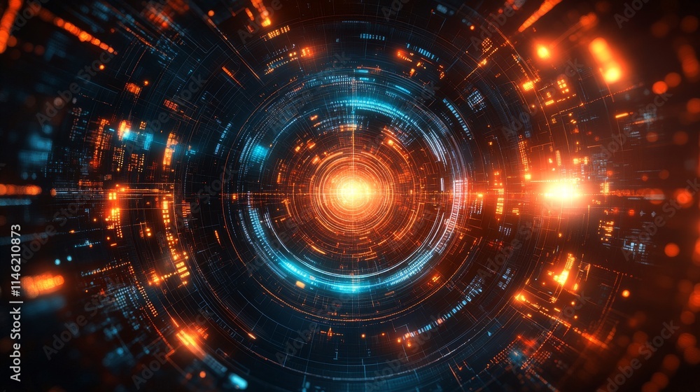 Poster futuristic abstract design with circuit elements in vibrant colors
