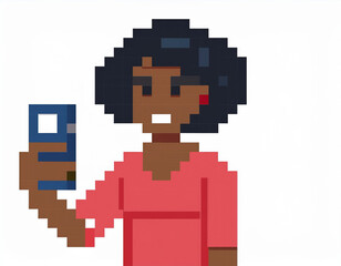 Obraz premium Woman Taking Selfie Pixel Art Pixelated Illustration