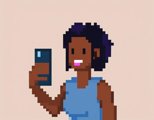 Woman Taking Selfie Pixel Art Pixelated Illustration