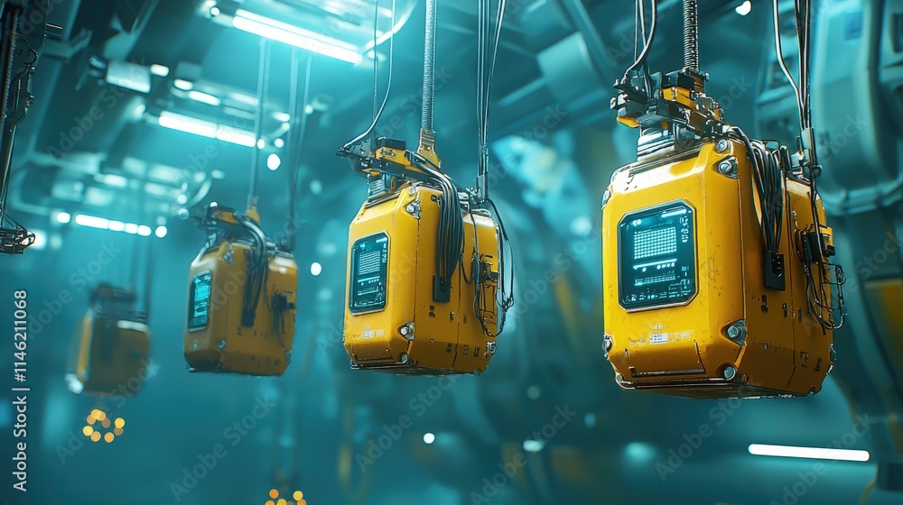 Poster smart cranes moving containers under an automated system