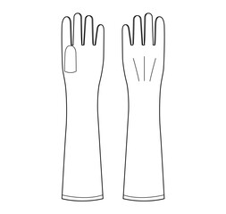 Long Gloves Fashion hand accessory clothing technical illustration garment. Vector front palm back view for Men, women, unisex style flat template CAD mockup sketch outline on white background