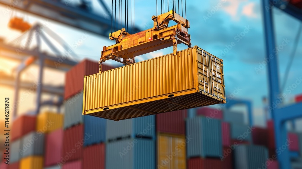 Poster smart cranes moving containers under an automated system