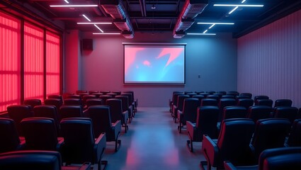 Neon-Lit Modern Cinema Auditorium: A Captivating Visual Experience