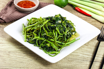 Asian cuisine stir fried morning glory