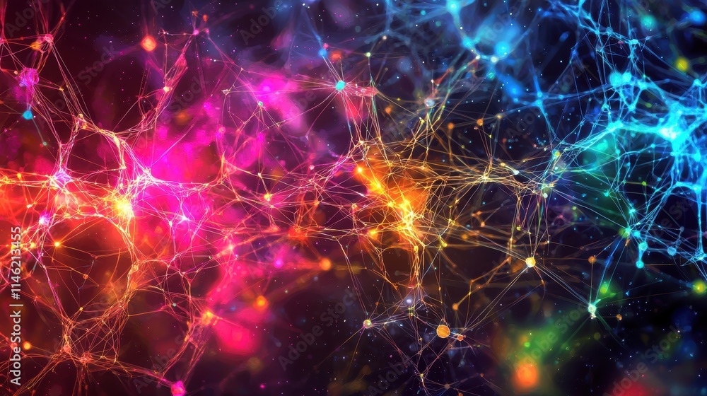 Poster dynamic colorful neural connections illustrating technology and science in abstract art