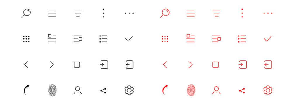 Most common app icon set for navigation and action bars, tabbar. All menu types  menu. Best customizable icons set with grid for apps and web