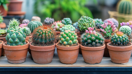 cactus plants in pots, colorful cactus plants, cactus garden, small potted cacti, variety of cactus plants, blooming cacti, cactus collection, 8K, HD