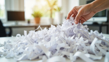 Secure document shredding. Shredded documents in the office