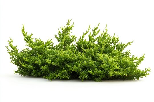 Lush green juniper bush isolated on white background.