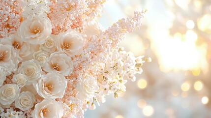 Elegant pastel rose and lilac bouquet with bokeh background.