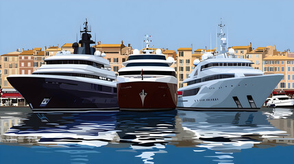 Luxury Yachts Docked Harbor Illustration