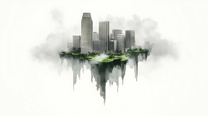 Floating Cityscape Watercolor Illustration